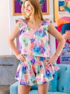Queen of Sparkles Colorful Tank Shorts Two Piece Set S/M